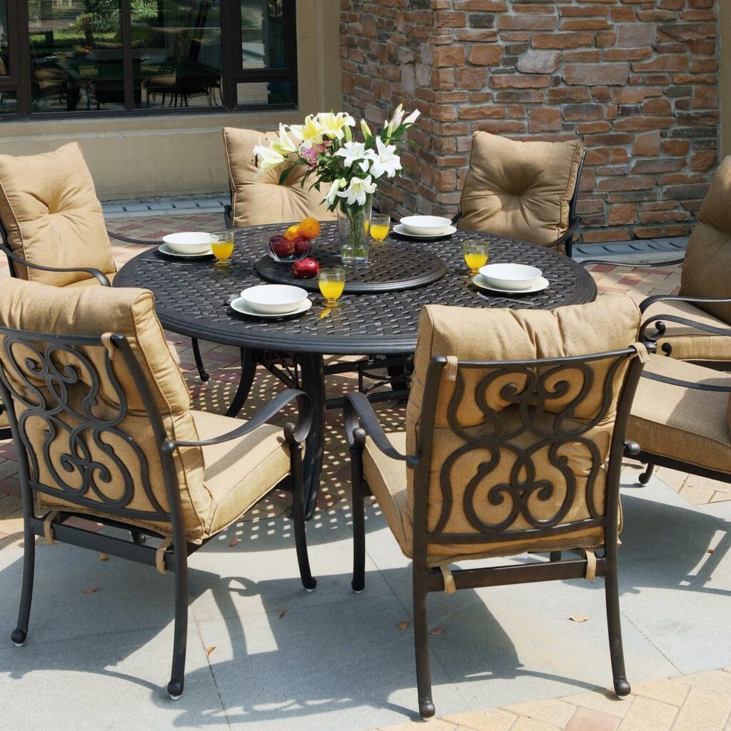 Darlee Santa Anita Patio Dining Set With Lazy Susan Antique Bronze