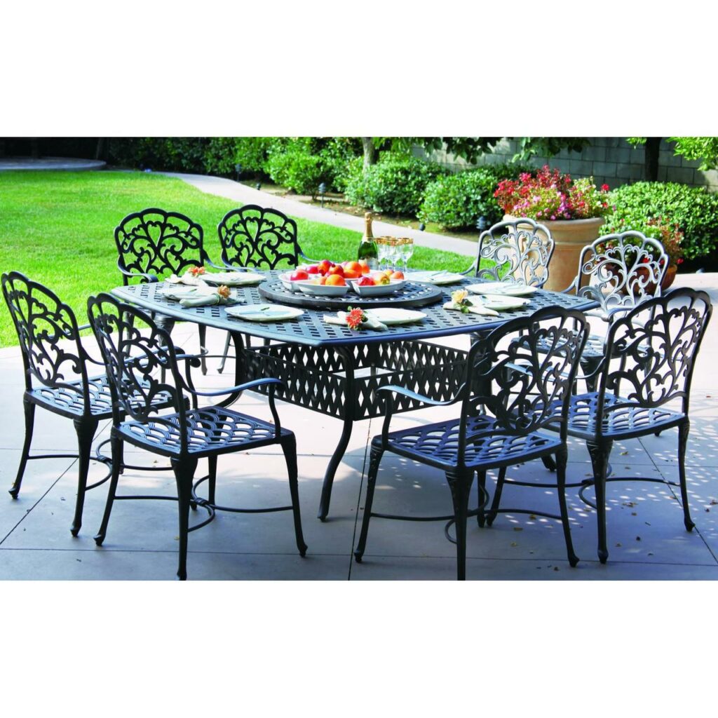 Darlee Catalina Patio Dining Set With Lazy Susan Antique Bronze Seats